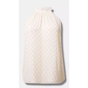 Chiffon Clip Dot Lurex Mock Neck Halter Top Size 2X MINT Preppy Gold White
